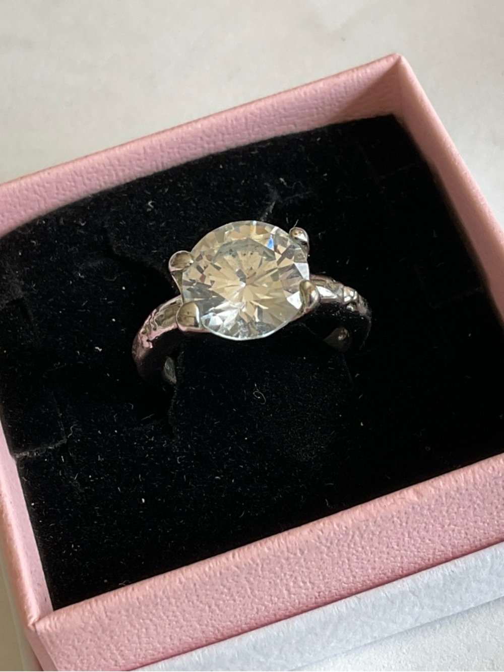 Silver Solitaire Ring with Clear Round Crystal